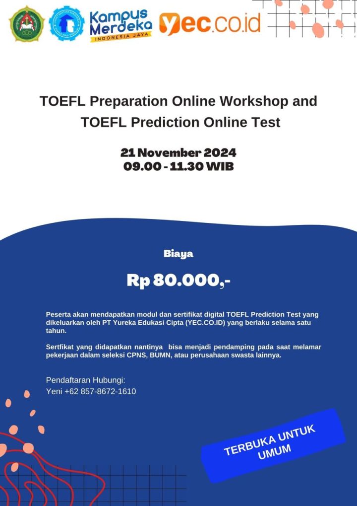 TOEFL Preparation Online Workshop and  TOEFL Prediction Online Test November 2024